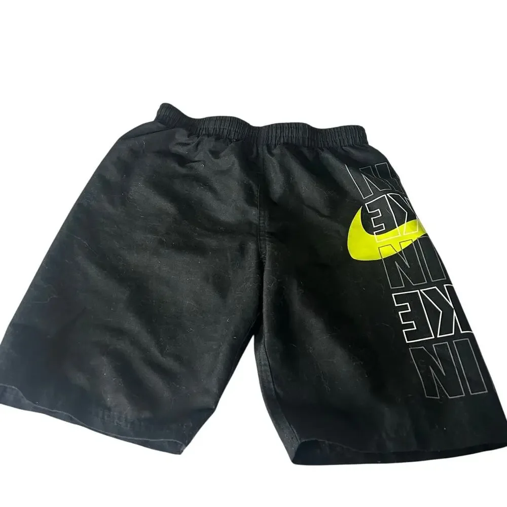 Nike boys size small Volley shorts black with bright green swoosh